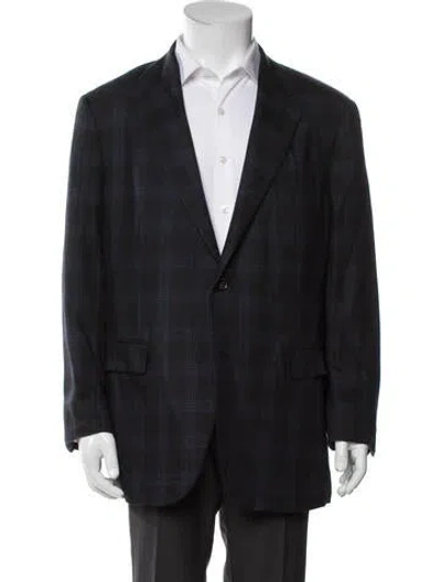 Pre-owned Zegna Cashmere Plaid Print Blazer In Gray
