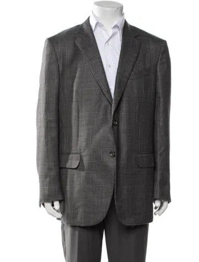 Pre-owned Zegna Cashmere Plaid Print Blazer In Grey
