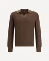 Zegna Cashmere Jacquard Long Sleeve Polo In Brown