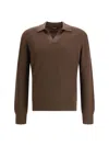 Zegna Cashmere Jacquard Long Sleeve Polo In Brown