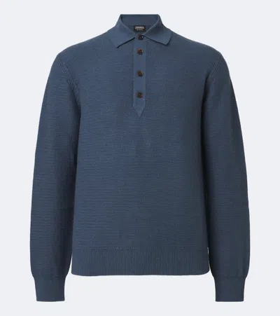 Zegna Cashmere Polo Sweater In Blue