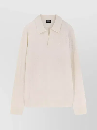 Zegna Cashmere Polo Sweater Jacquard Design In Neutral