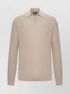 Zegna Cashmere Polo With Long Sleeves And Ribbed Hem In Neutral