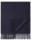 Zegna Midnight Blue Cashmere Scarf With Fringed Edge In Black