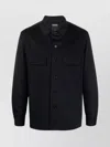Zegna Navy Blue Cashmere Overshirt With Classic Collar And Flap Pockets In Black