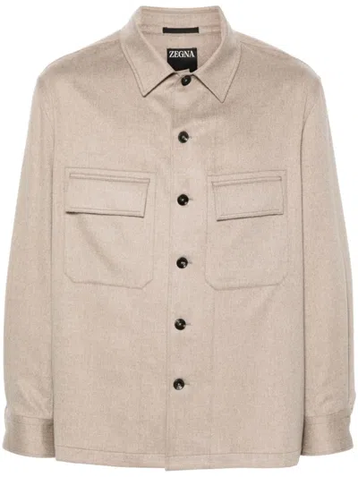 Zegna Cashmere Shirt In Neutrals