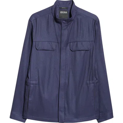 Zegna Cashmere, Silk & Linen Blouson Jacket In Navy