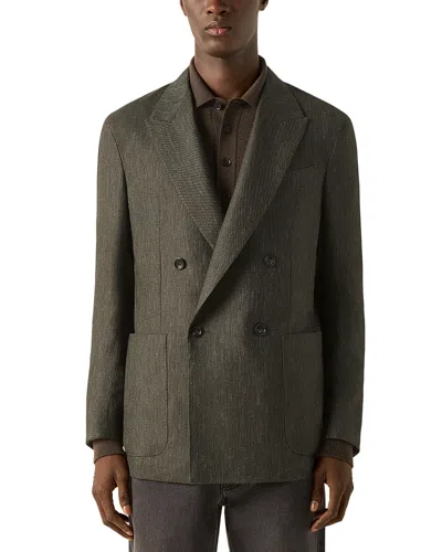 Zegna Cashmere, Silk & Linen Double Breasted Jacket In Green