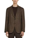 Zegna Houndstooth Blazer In Brown/ Dark Brown