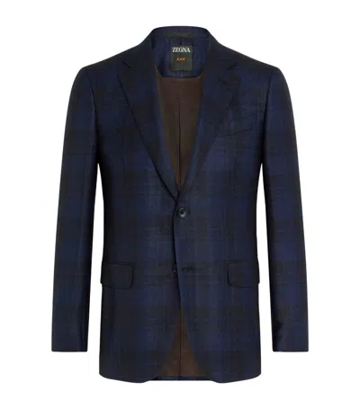Zegna Cashmere-silk Check Jacket In Blue And Black