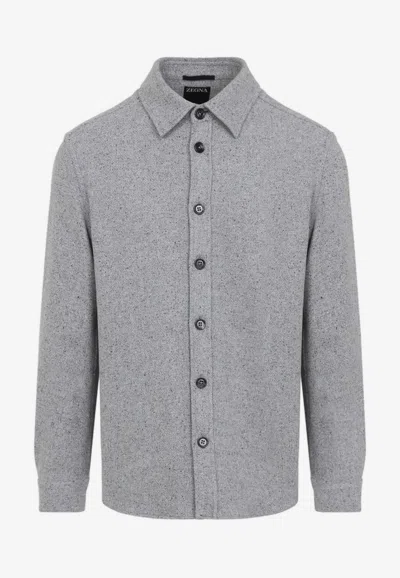 Zegna Silver Grey Cashmere Silk Overshirt In Gray