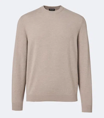 Zegna Light Taupe Oasi Cashmere Crewneck In Neutral