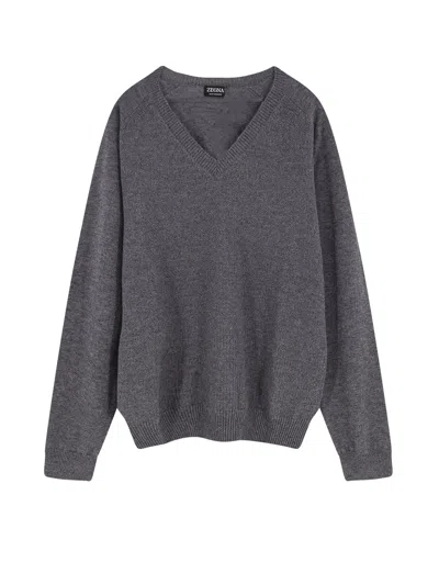 Zegna Luxurious Cashmere Long Sleeve Knit Top In Gray