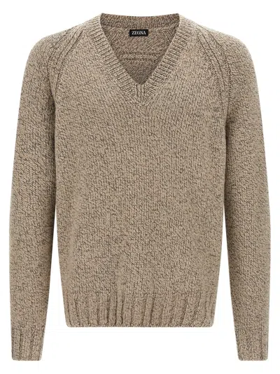 ZEGNA CASHMERE SWEATER SWEATERS AND CARDIGANS BEIGE