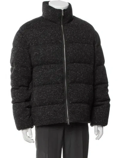 Pre-owned Zegna Cashmere Tweed Pattern Puffer Coat In Grey