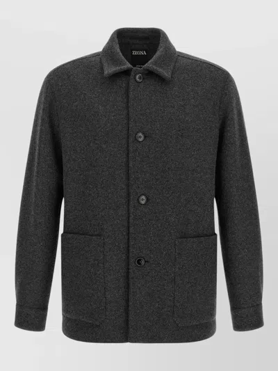 Zegna Cashmere Wool Overshirt In Gray