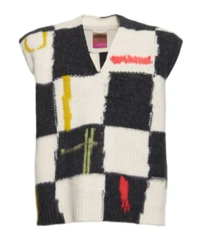 Zegna Cashmere Wool V-neck Vest In Multi