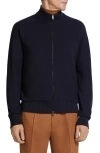 Zegna Cardigan Zippé En Cashseta Bleu Marine Chiné In Navy