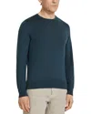 Zegna Cashmere Silk Blend Sweater In Dark Teal Blue Mélange