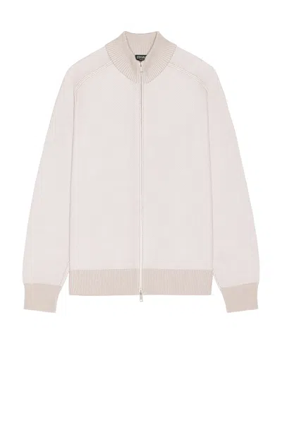 Zegna Cashseta Full Zipper Sweater In Beige