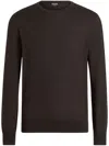 Zegna Dark Brown Oasi Cashmere Crewneck In Brown