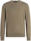 Zegna Ribbed Cashmere Crewneck Sweater In Green