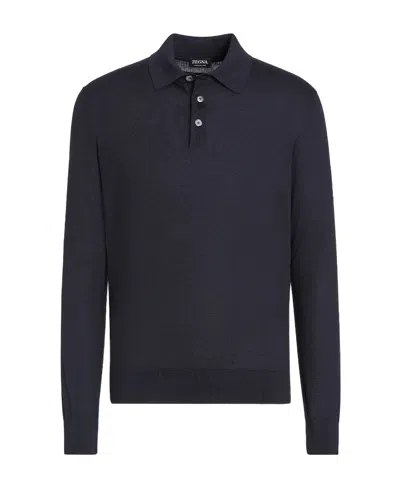Zegna Cashseta Logo Knitted Polo Shirt In Black