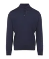 Zegna Cashseta Knit Polo With Ribbed Cuffs And Hem In Blue
