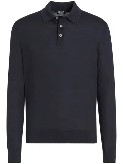 Zegna Cashmere Silk Blend Polo Shirt In Blue