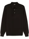 Zegna Cashseta Essential Long Sleeve Regular Fit Polo Shirt In Brown