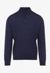 Zegna Cashseta Knit Polo With Ribbed Cuffs And Hem In Black
