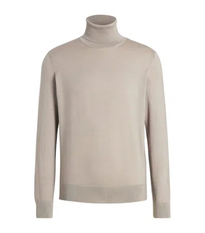 Zegna Cashseta Rollneck Sweater In Light Taupe