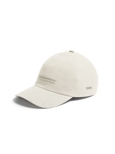 ZEGNA WHITE OASI LINO BASEBALL CAP