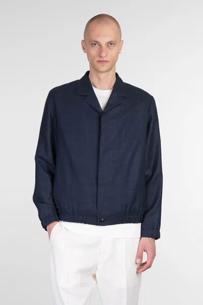 Zegna Casual Jacket In Blue Linen