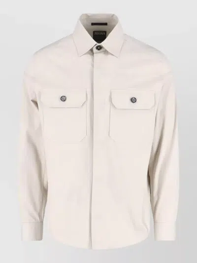 Zegna Casual Shirt Chest Pockets Buttoned Cuffs In White