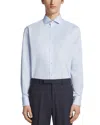 Zegna Centoventimila Cotton Micro Striped Regular Fit Dress Shirt In Bright Blue