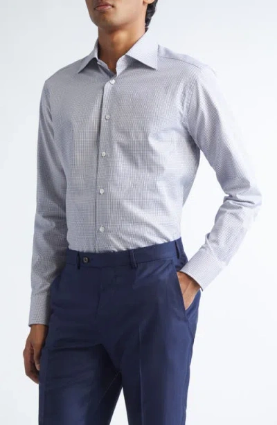 Zegna Centoventimila Minicheck Button-up Shirt In Blue