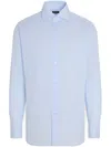 Zegna Light Blue Centoventimila Cotton Striped Shirt In Light Blue White