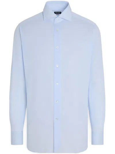 Zegna Light Blue Centoventimila Cotton Striped Shirt In Light Blue White