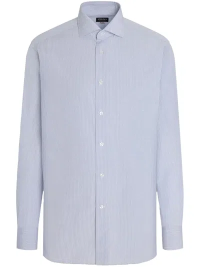 Zegna Centoventimila Checked Cotton Shirt In Blue