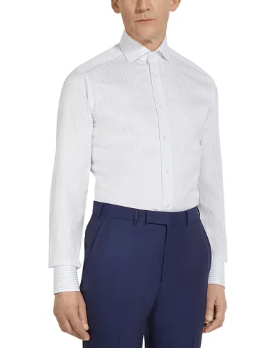 Zegna Centoventimila Structured Button Front Shirt In White/ Light Grey