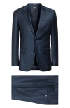 Zegna Check Centoventimila Wool Suit In Blue Navy Check