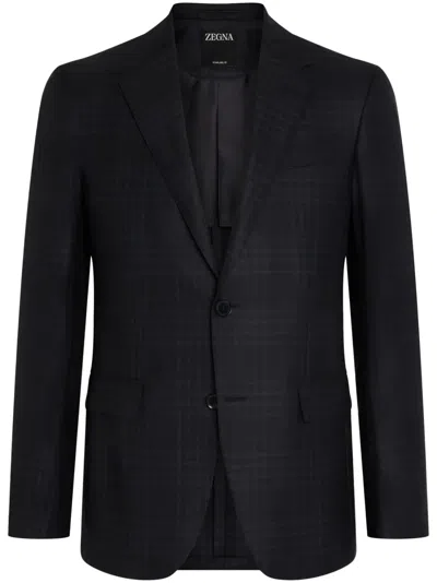 Zegna Check-pattern Blazer In Black