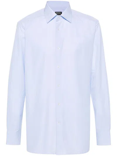 Zegna Striped Pattern Linen Shirt In Blue