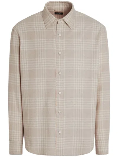 Zegna Checked Cotton Flannel Shirt In Multi