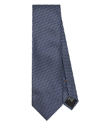 Zegna Check Patterned-jacquard Silk Tie In Blue