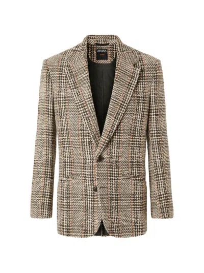 Zegna Check Wool-blend Blazer In Neutrals