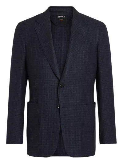 Zegna Checked Blazer In Blue