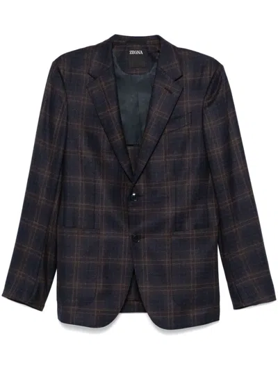 Zegna Checked Blazer In Blue