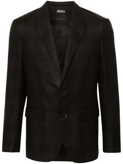 Zegna Checked Blazer In Brown